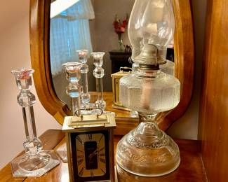 Home decor items & Bulova desk clock 