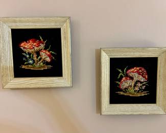 Sweet pair of needlepoint mushrooms 