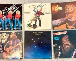 Large selection of country records including Willie Nelson, Dolly & Bob Denver 