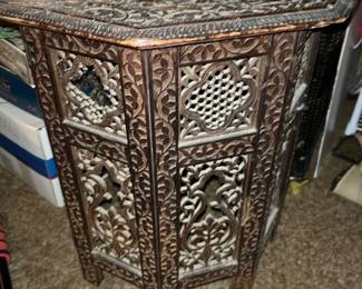 Carved Teak Hexagonal Table 