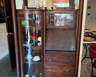 Antique Larkin Tiger Oak Secretary Curio
