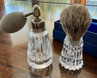 Crystal perfume bottle and shaving brush