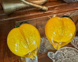 Glass peach paperweights
