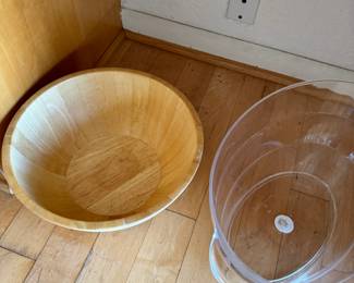 Wooden bowl, plastic ice bucket