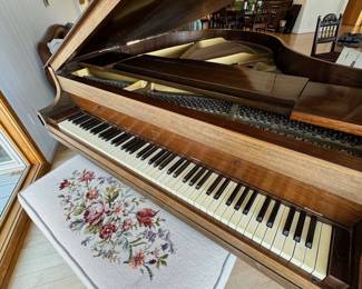 Antique Jewett Baby Grand Piano and Bench with embroidered seat