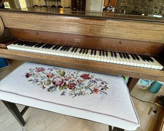 Antique Jewett Baby Grand Piano and Bench with embroidered seat