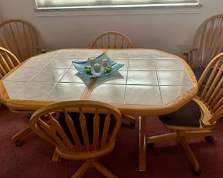 adjustable kitchen oak & tile table