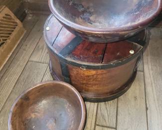 Antique Wooden Bowls and Cheese Mold