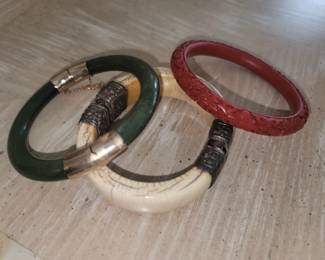 Jade Cinnabar, Bone Bracelets 