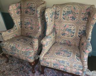 Wingback Chairs Wearing  Early American Style Textile