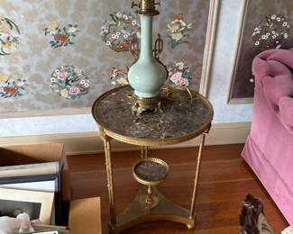 Pair of French Bronze & Marble Top  Gueridons