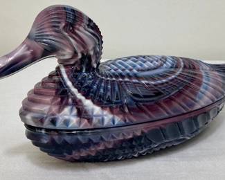 Vintage Fenton for LG Wright Glass Atterbury Style Slag Glass Duck Covered Dish