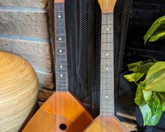 Pair of rare USSR Soviet Balalaika 3 strings folk instrument. 