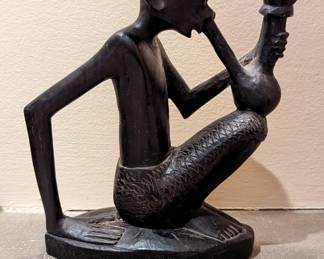 Makonde People, Tanzania carved ebony statue of man smoking. Purchased in the 1960s in Tanzania.
