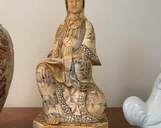 Vintage Guanyin Goddess bone tile mosaic
