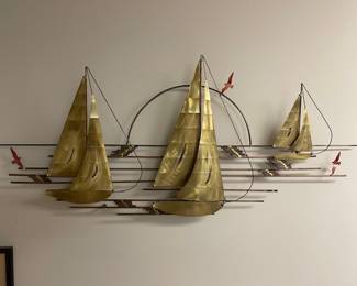 Vintage brass Sailboat art signed.