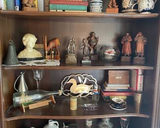 Alabaster bust of girl by Hans Dietrich, Antique Triplex Nautical Lantern, Bronze by Julius Paul Schmidt, Swiss wood carvings, etc...