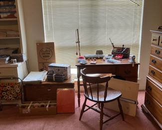 Cedar chest, hard rock maple desk and chair knitting items