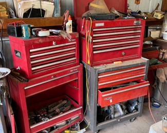 Craftsman tool cabinets with craftsman tools, rolling stool