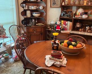Round table with 3 leaves and 6 chairs legs are beautiful lighted corner hutch matched the small hutch