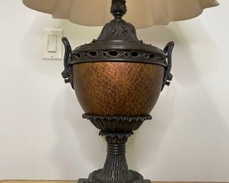 Decorative Crafts Neo Classical Style Urn Shaped Lamp With Lions Head Metal Mounts And Metal Base
