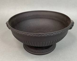 Wedgwood Black Basalt Footed Compote With Rams Head Handles
