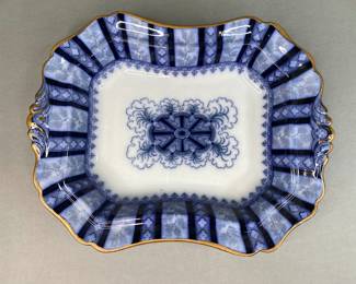 JR "Corinthian Flute" Blue & White Transferware Serving Platter, Cauldron England, 19th Century
