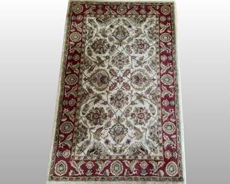 Indian Hand Made Wool Rug In Ivory And Red
