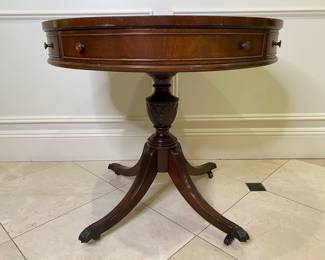 Vintage Imperial Grand Rapids Classical Revival Style Leather Top DrumTable, Circa 1940
