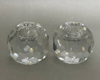 Pair Of Cartier Round Faceted Crystal Candlesticks
