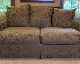 Green Damask Rolled Arm Sofa
