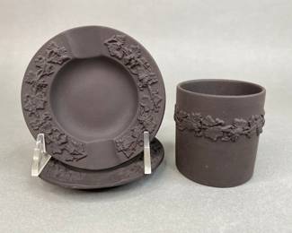 Wedgwood Basalt Black Demitasse Cup And Saucer (2)
