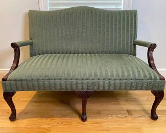 Georgian Style Upholstered Settee With Carved Legs
