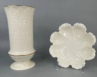 Lenox Vase With Lenox Leaf Dish
