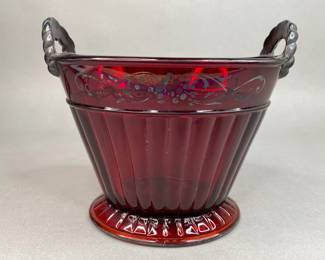 Ruby Red Pressed Glass Vase
