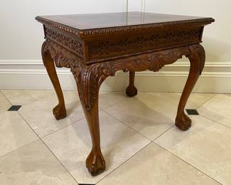 Carved Figured Mahogany Chippendale Style Side Table
