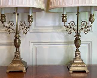 Decorative Crafts Pair Of Brass Neo Classical Style Lamps
