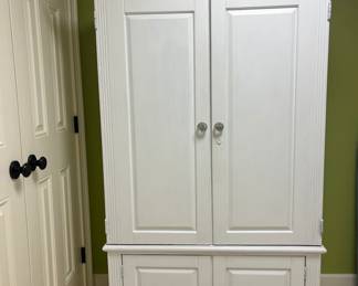 Hamilton Heritage Collection Antique White Painted Storage Armoire With Glass Knobs
