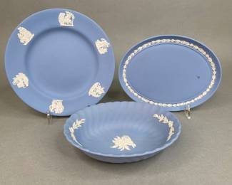 Wedgwood BlueJasperware Plate, Oval Platter, And Bowl
