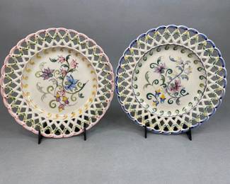 Hand Painted Ceramic Reticulated Plates, Portugal
