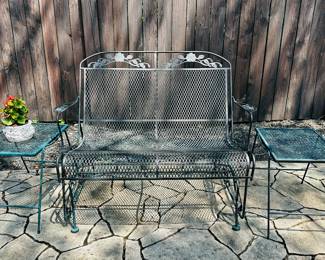 Wrought Iron outdoor glider and tables