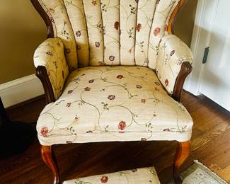 Vintage channel back wing chair with custom fabric