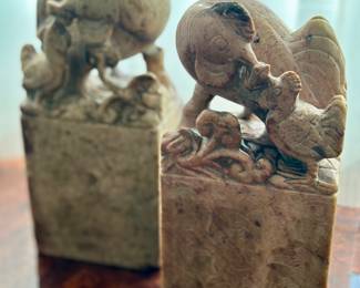 Carved Soapstone Bookends - Pair
