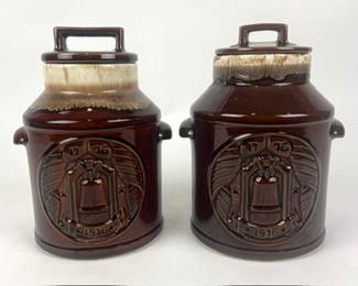 #325 • Vintage McCoy "Liberty Bell" Brown Drip Glaze Cookie Jars (2)
WWW.LUX.BID