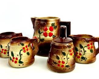 #11 • Vintage American Bisque Butter Churn Pitcher, Creamer, Sugar Bowl & Two Mugs
WWW.LUX.BID