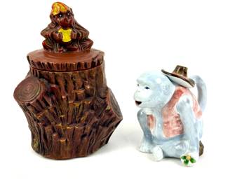 #75 • McCoy Monkey on a Stump Cookie Jar & Cowboy Monkey Ceramic Teapot
WWW.LUX.BID