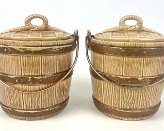 #327 • McCoy "Oak Barrel" Cookie Jars With Metal Handles And Basket Weave Lids (2)
WWW.LUX.BID