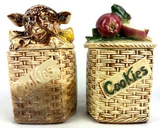 #158 • McCoy Woven Basket Cookie Jars - Lamb (1956) and Apples
WWW.LUX.BID