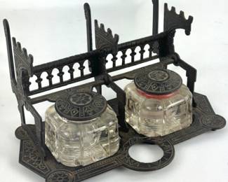 #238 • Antique Metal and Glass Inkstand Patented In 1878
WWW.LUX.BID