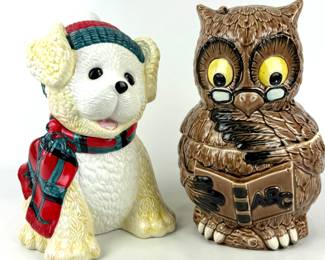 #121 • Two Ceramic Cookie Jars - Christmas Puppy & Wise Owl
WWW.LUX.BID